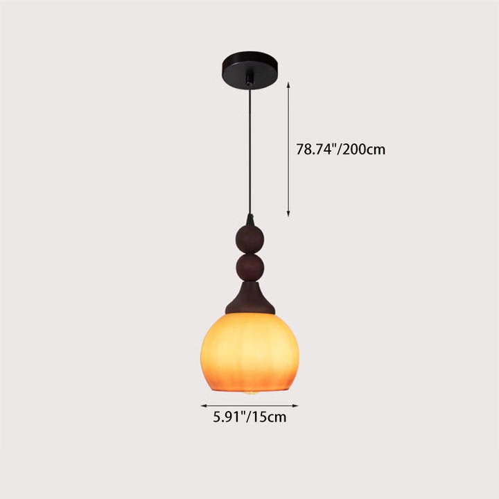 Traditional Vintage Glass Spherical Shade Solid Wood 1-Light Pendant Light For Living Room
