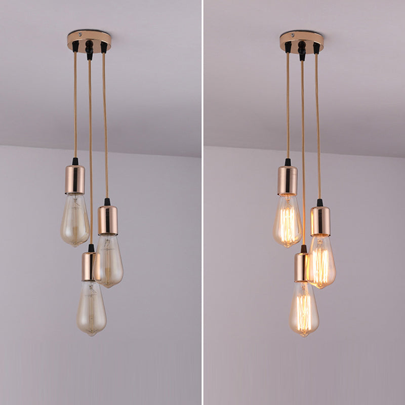 Traditioneller Vintage Eisen Runder 3-Licht Kronleuchter für Wohnzimmer 
