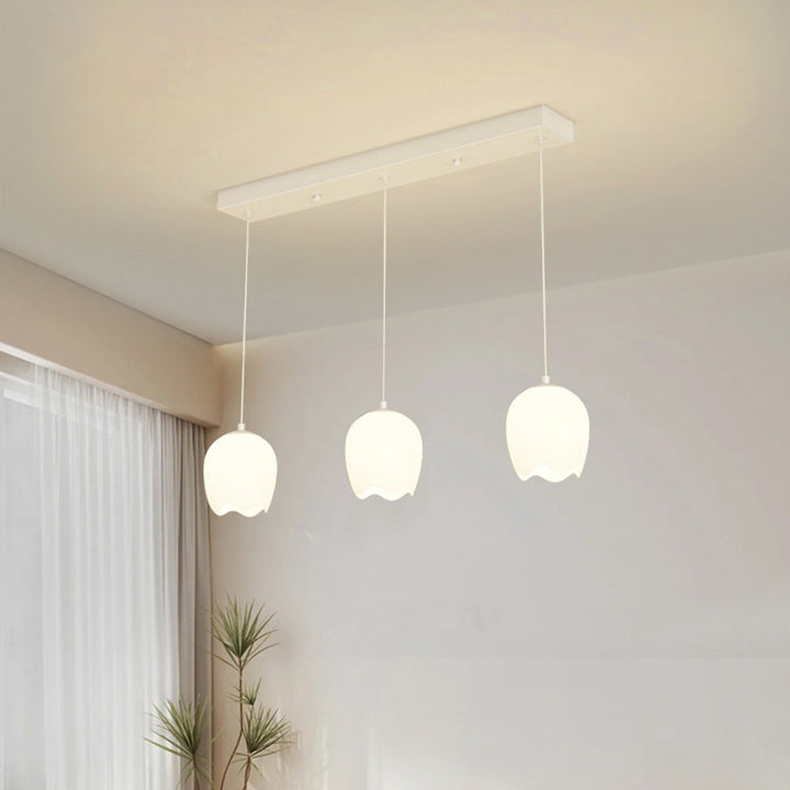Traditioneller französischer Eisen-Tulpen-Glasschirm 3-Licht-Kronleuchter-Insellicht für Wohnzimmer 
