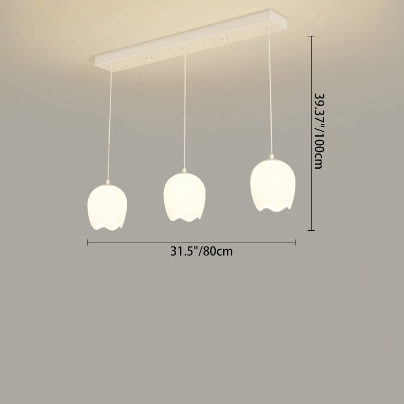 Traditional French Iron Tulip Glass Shade 3-Light Chandelier Island Light For Living Room