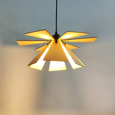 Traditional Japanese Adjustable Wood Chip Petal Shape 1-Light Pendant Light For Living Room