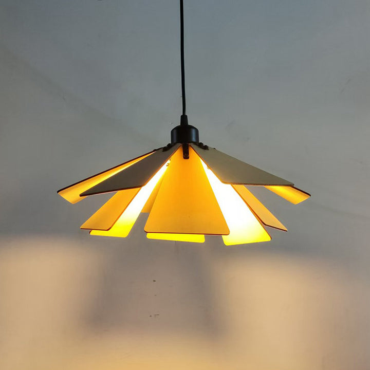 Suspension Luminaire à Une Lumière en Forme de Pétale Réglable en Bois Traditionnel Japonais pour Salon 