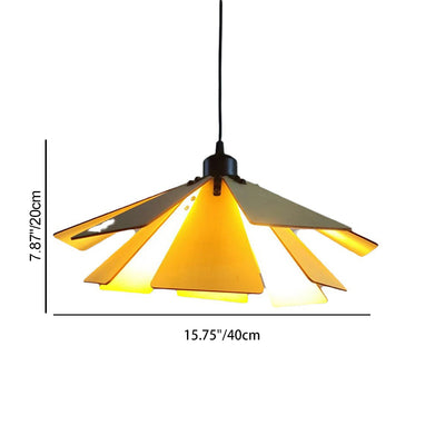 Traditional Japanese Adjustable Wood Chip Petal Shape 1-Light Pendant Light For Living Room