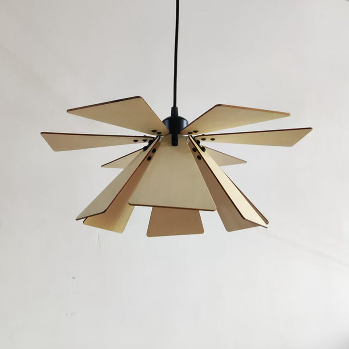 Suspension Luminaire à Une Lumière en Forme de Pétale Réglable en Bois Traditionnel Japonais pour Salon 