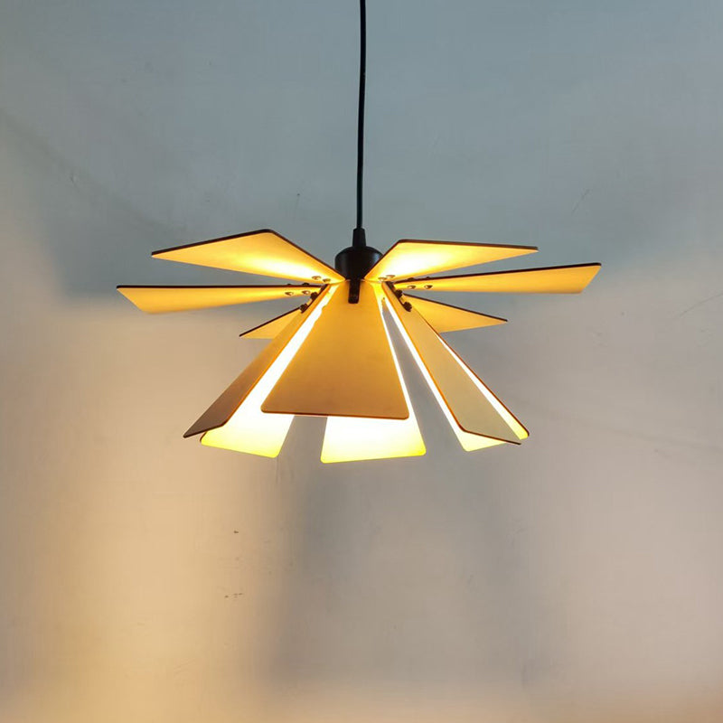 Traditional Japanese Adjustable Wood Chip Petal Shape 1-Light Pendant Light For Living Room