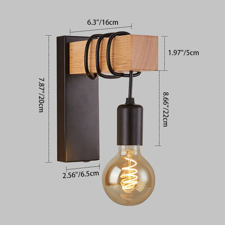Applique murale 1 lumière en bois massif de style ferme traditionnelle avec matériel en métal pour salon 