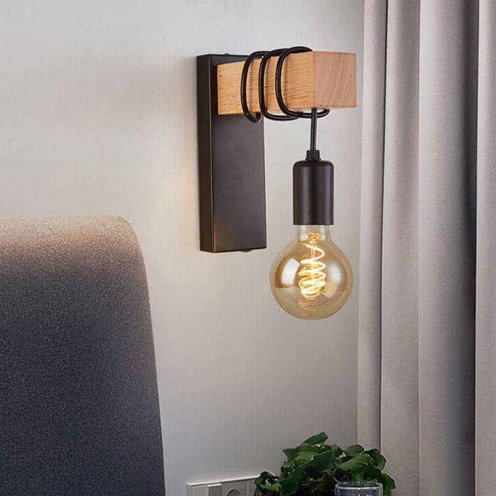 Applique murale 1 lumière en bois massif de style ferme traditionnelle avec matériel en métal pour salon 