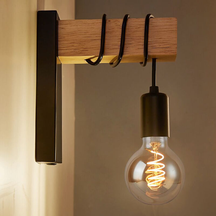 Applique murale 1 lumière en bois massif de style ferme traditionnelle avec matériel en métal pour salon 