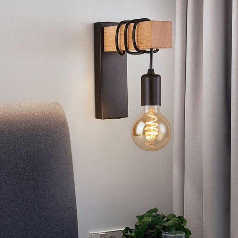Applique murale 1 lumière en bois massif de style ferme traditionnelle avec matériel en métal pour salon 