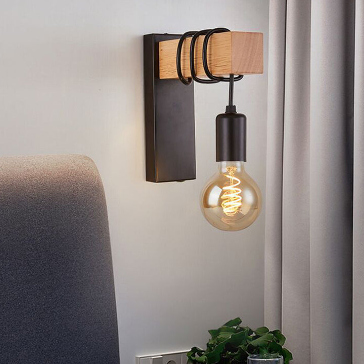 Applique murale 1 lumière en bois massif de style ferme traditionnelle avec matériel en métal pour salon 