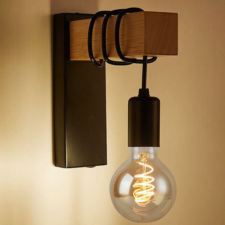 Applique murale 1 lumière en bois massif de style ferme traditionnelle avec matériel en métal pour salon 