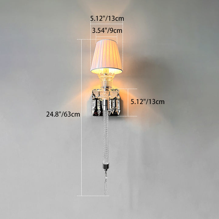 Pantalla redonda de tela francesa tradicional de acero inoxidable con cristal de 1 luz para lámpara de pared en la sala de estar 