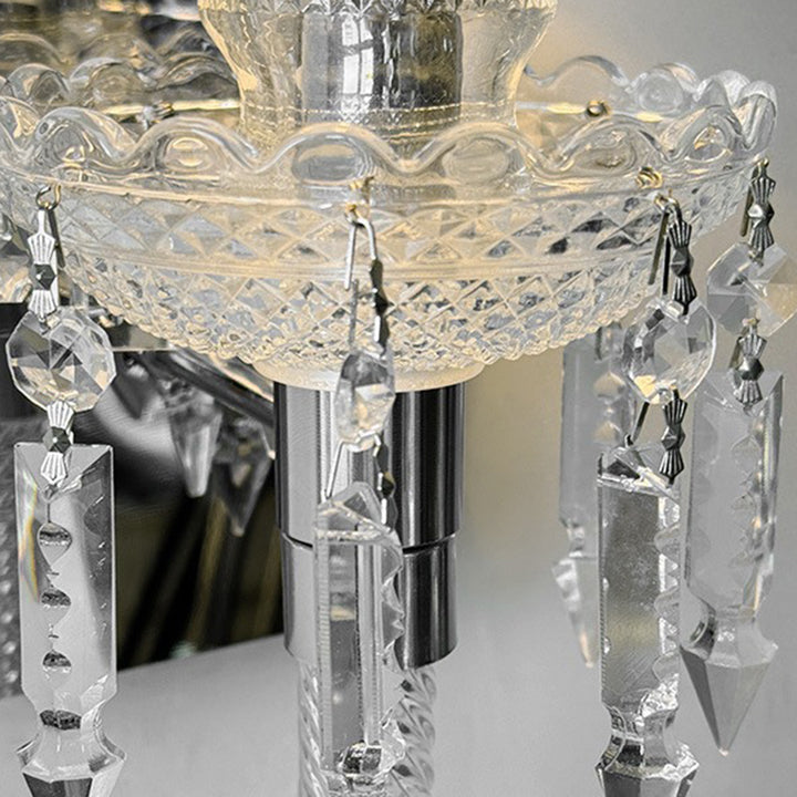 Abat-jour rond en tissu français traditionnel en acier inoxydable avec cristal, applique murale 1 lumière pour salon 