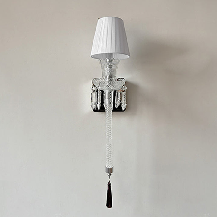 Abat-jour rond en tissu français traditionnel en acier inoxydable avec cristal, applique murale 1 lumière pour salon 
