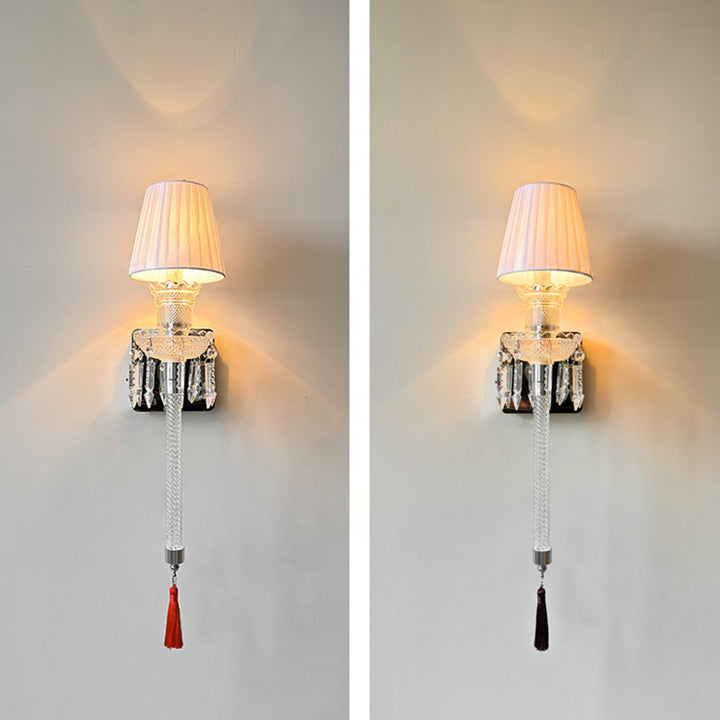 Abat-jour rond en tissu français traditionnel en acier inoxydable avec cristal, applique murale 1 lumière pour salon 