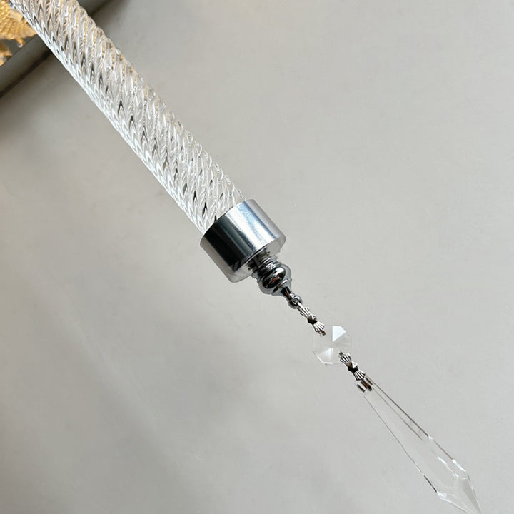 Abat-jour rond en tissu français traditionnel en acier inoxydable avec cristal, applique murale 1 lumière pour salon 