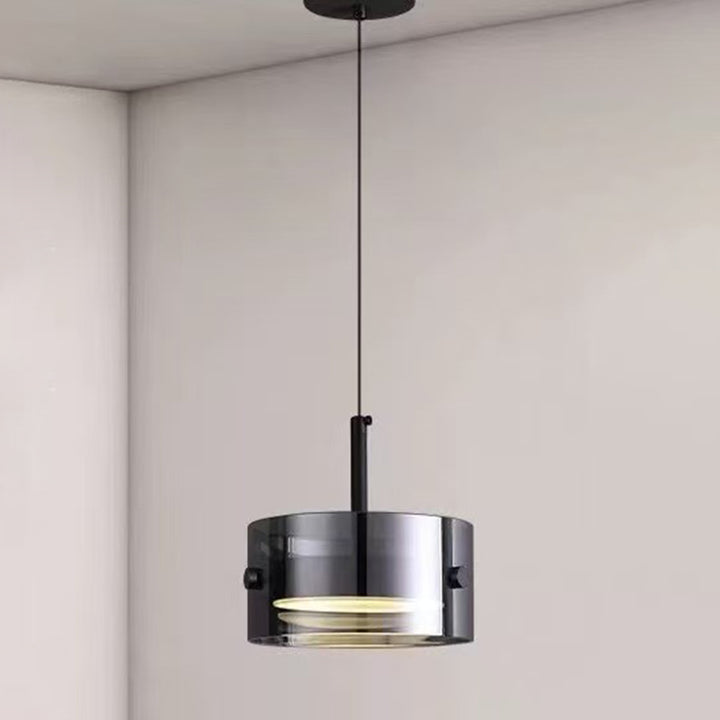 Contemporary Scandinavian Cylinder Glass Iron LED Pendant Light For Living Room