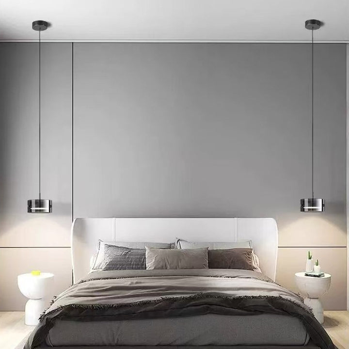 Contemporary Scandinavian Cylinder Glass Iron LED Pendant Light For Living Room