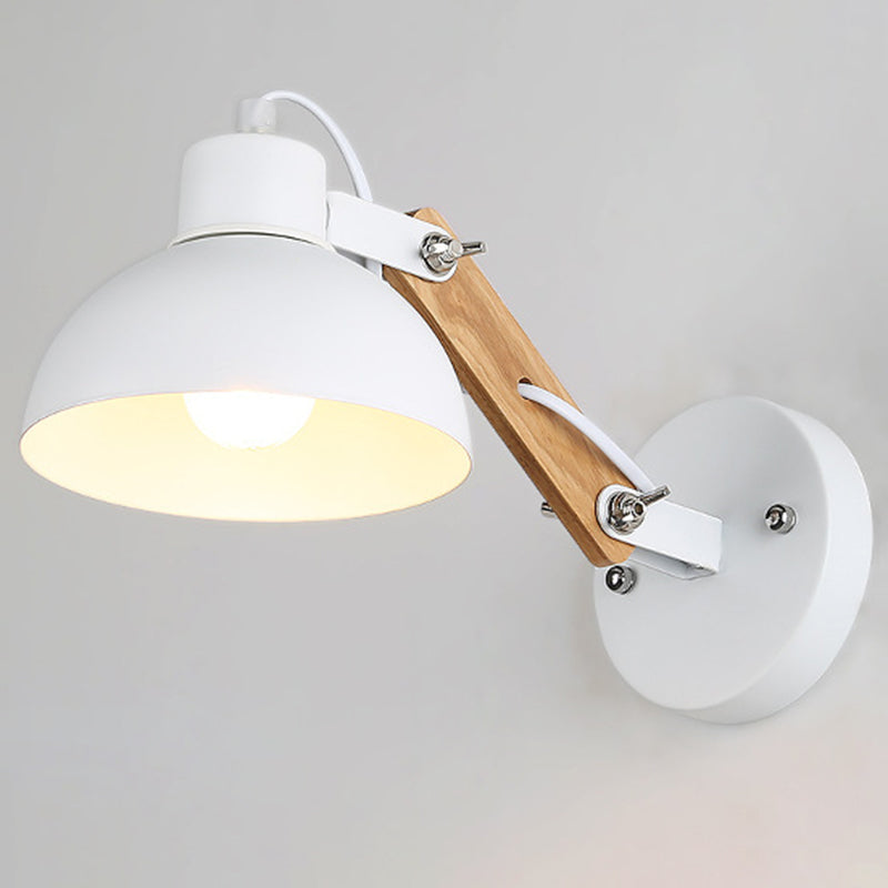 Zeitgenössische Einfachheit Massivholz Eisen Halbkreis 1-Licht Wandleuchte für das Schlafzimmer 