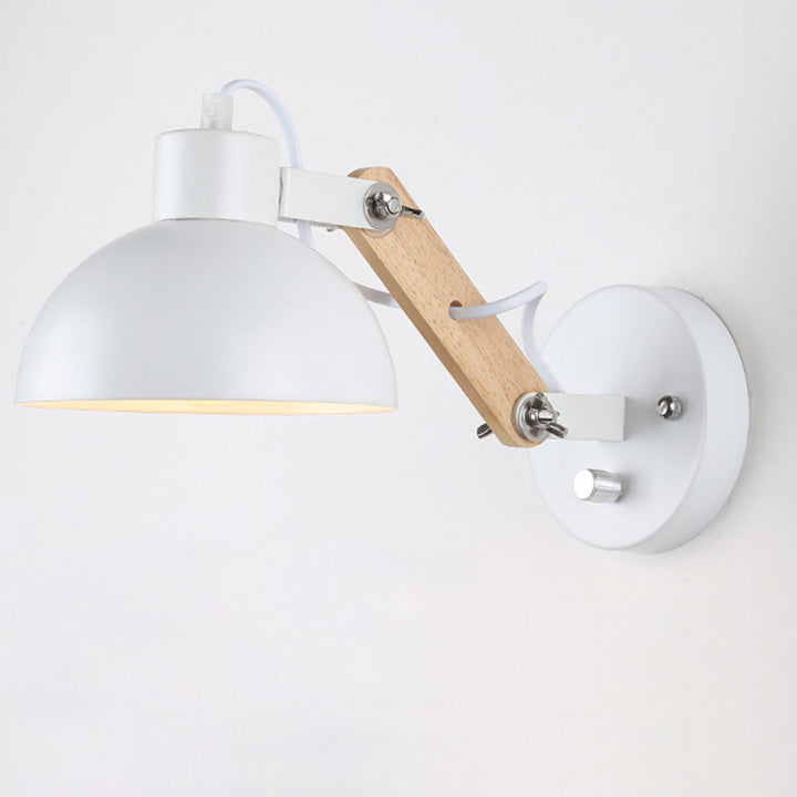 Zeitgenössische Einfachheit Massivholz Eisen Halbkreis 1-Licht Wandleuchte für das Schlafzimmer 