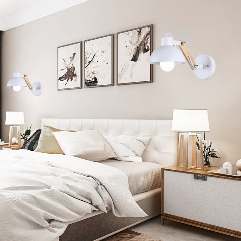 Simplicité Contemporaine Applique Murale en Bois Massif et Fer en Demi-cercle à 1 Lumière Pour Chambre 