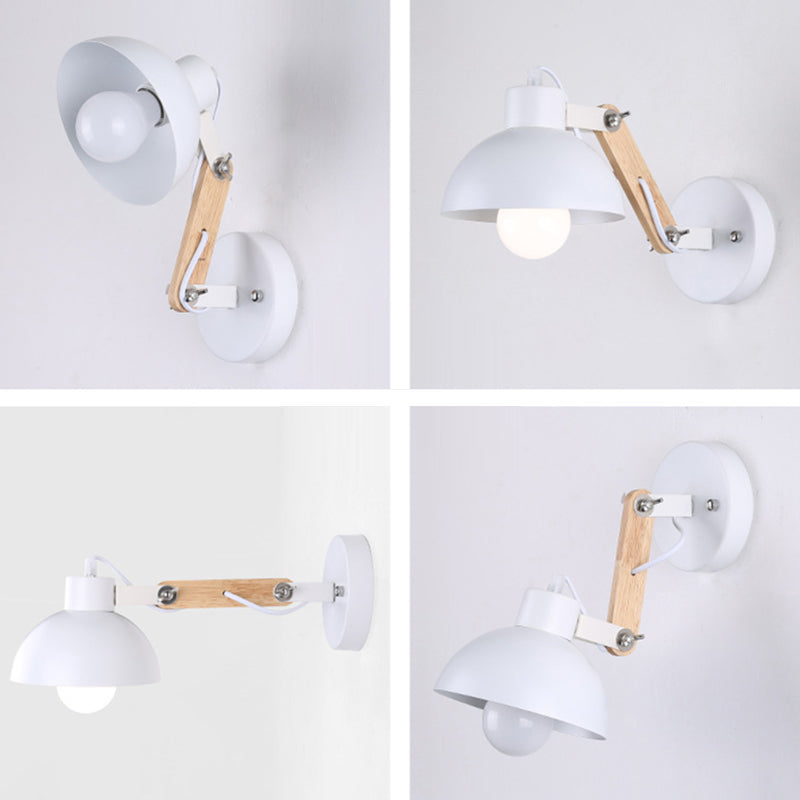 Zeitgenössische Einfachheit Massivholz Eisen Halbkreis 1-Licht Wandleuchte für das Schlafzimmer 