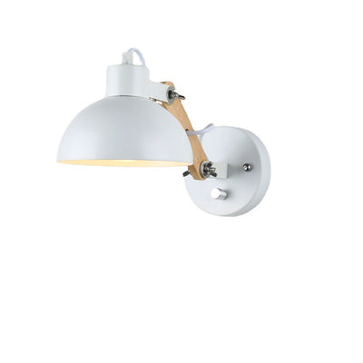 Simplicité Contemporaine Applique Murale en Bois Massif et Fer en Demi-cercle à 1 Lumière Pour Chambre 