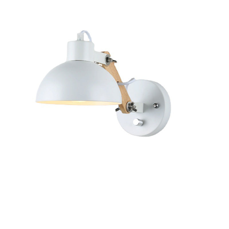 Simplicité Contemporaine Applique Murale en Bois Massif et Fer en Demi-cercle à 1 Lumière Pour Chambre 