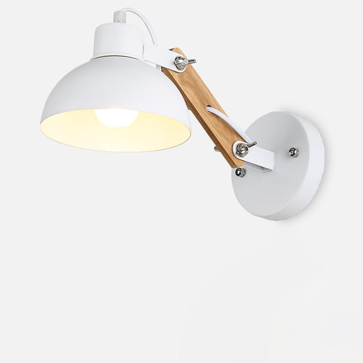 Zeitgenössische Einfachheit Massivholz Eisen Halbkreis 1-Licht Wandleuchte für das Schlafzimmer 