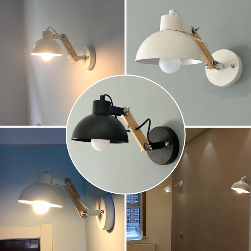Zeitgenössische Einfachheit Massivholz Eisen Halbkreis 1-Licht Wandleuchte für das Schlafzimmer 