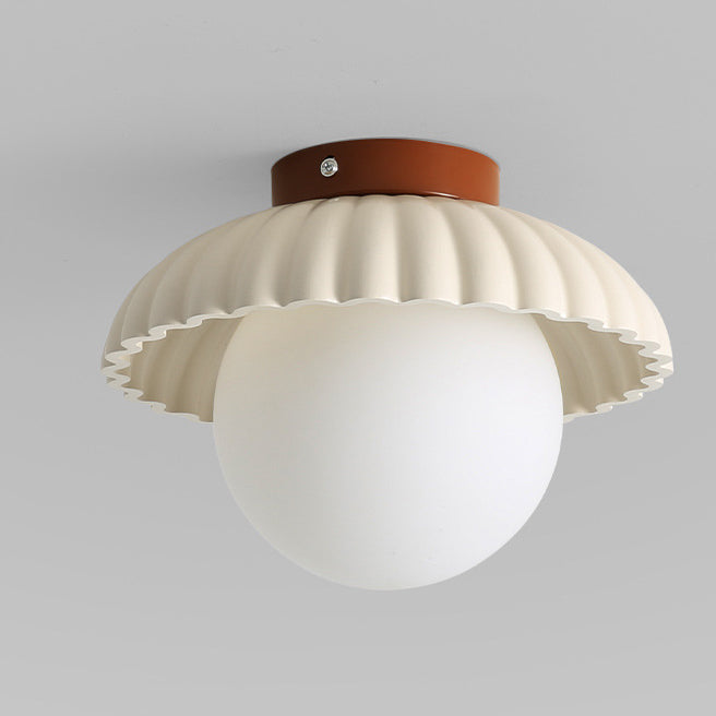 Contemporary Scandinavian Iron Flower Bud Glass Ball Shade 1-Light Semi-Flush Mount Ceiling Light For Living Room