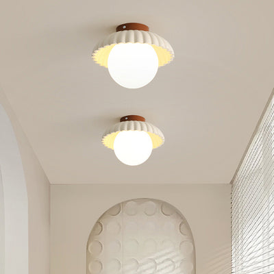 Contemporary Scandinavian Iron Flower Bud Glass Ball Shade 1-Light Semi-Flush Mount Ceiling Light For Living Room