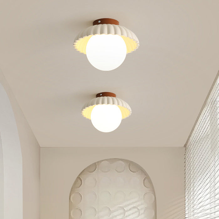 Contemporary Scandinavian Iron Flower Bud Glass Ball Shade 1-Light Semi-Flush Mount Ceiling Light For Living Room