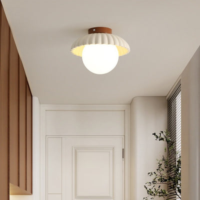 Contemporary Scandinavian Iron Flower Bud Glass Ball Shade 1-Light Semi-Flush Mount Ceiling Light For Living Room