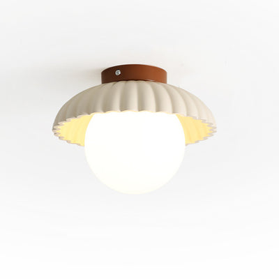 Contemporary Scandinavian Iron Flower Bud Glass Ball Shade 1-Light Semi-Flush Mount Ceiling Light For Living Room