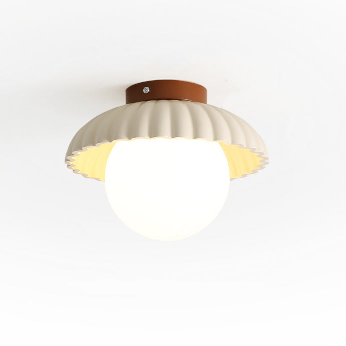 Contemporary Scandinavian Iron Flower Bud Glass Ball Shade 1-Light Semi-Flush Mount Ceiling Light For Living Room