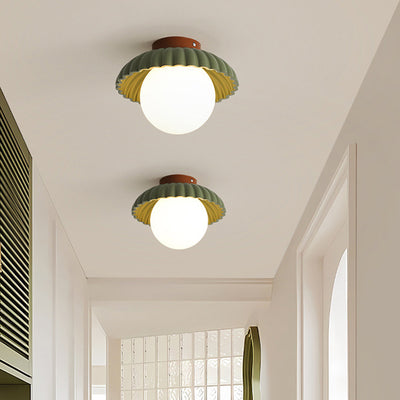 Contemporary Scandinavian Iron Flower Bud Glass Ball Shade 1-Light Semi-Flush Mount Ceiling Light For Living Room