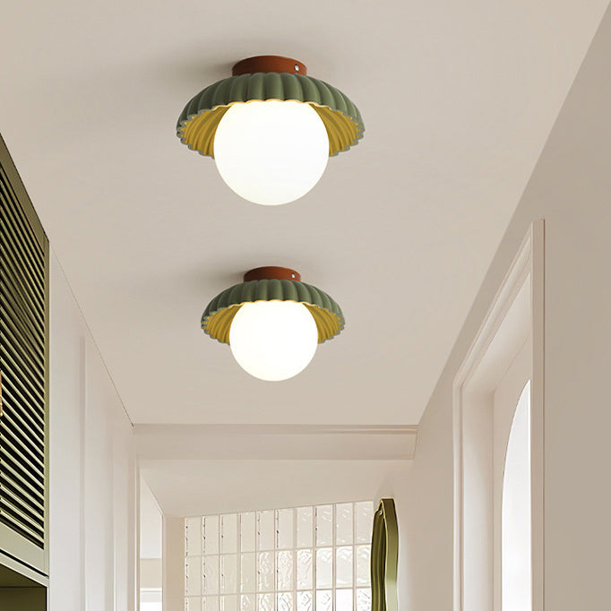 Contemporary Scandinavian Iron Flower Bud Glass Ball Shade 1-Light Semi-Flush Mount Ceiling Light For Living Room