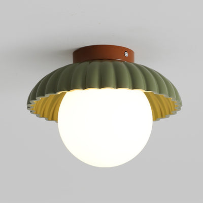 Contemporary Scandinavian Iron Flower Bud Glass Ball Shade 1-Light Semi-Flush Mount Ceiling Light For Living Room