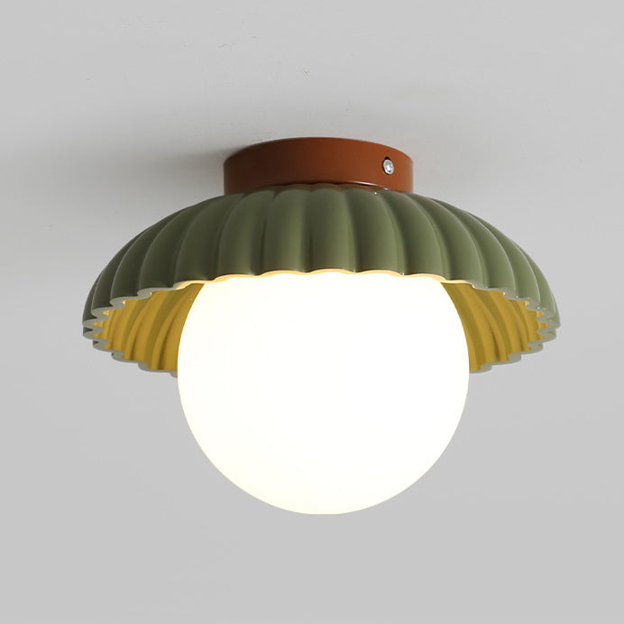 Contemporary Scandinavian Iron Flower Bud Glass Ball Shade 1-Light Semi-Flush Mount Ceiling Light For Living Room