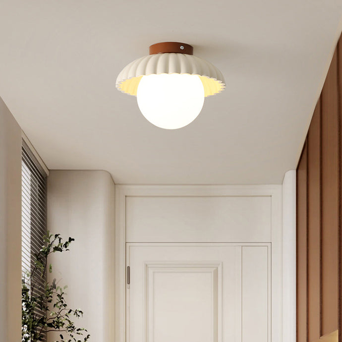 Contemporary Scandinavian Iron Flower Bud Glass Ball Shade 1-Light Semi-Flush Mount Ceiling Light For Living Room