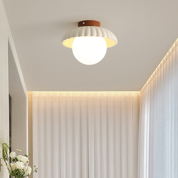 Contemporary Scandinavian Iron Flower Bud Glass Ball Shade 1-Light Semi-Flush Mount Ceiling Light For Living Room