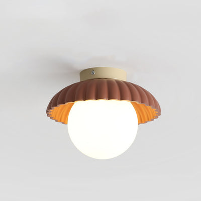 Contemporary Scandinavian Iron Flower Bud Glass Ball Shade 1-Light Semi-Flush Mount Ceiling Light For Living Room