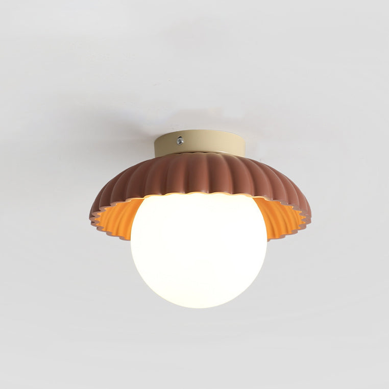 Contemporary Scandinavian Iron Flower Bud Glass Ball Shade 1-Light Semi-Flush Mount Ceiling Light For Living Room