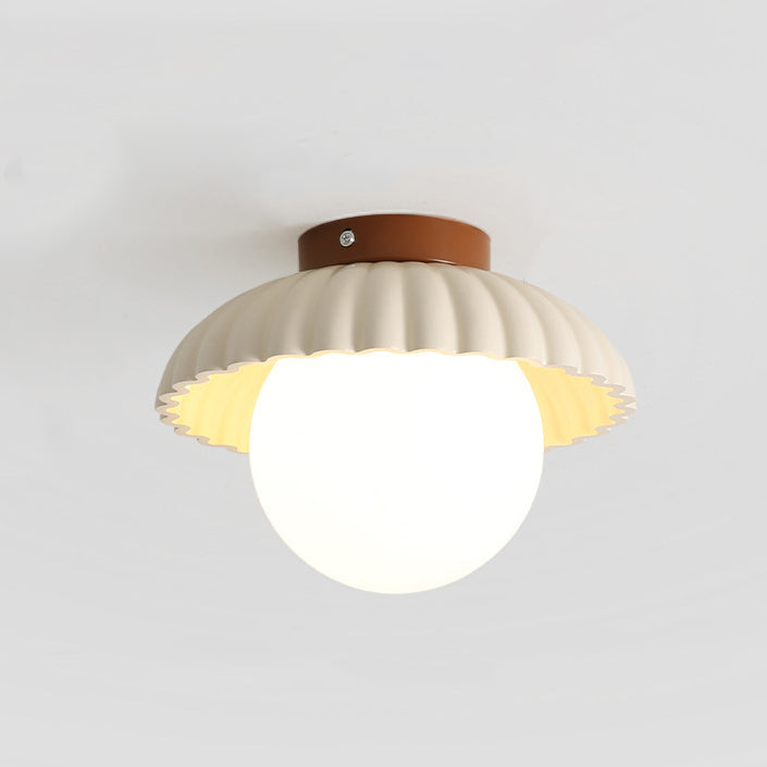 Contemporary Scandinavian Iron Flower Bud Glass Ball Shade 1-Light Semi-Flush Mount Ceiling Light For Living Room