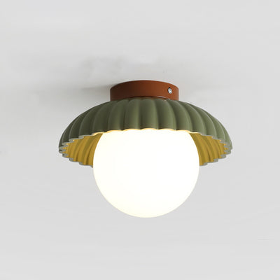 Contemporary Scandinavian Iron Flower Bud Glass Ball Shade 1-Light Semi-Flush Mount Ceiling Light For Living Room