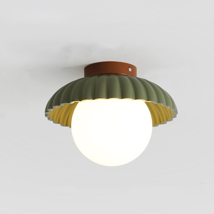 Contemporary Scandinavian Iron Flower Bud Glass Ball Shade 1-Light Semi-Flush Mount Ceiling Light For Living Room
