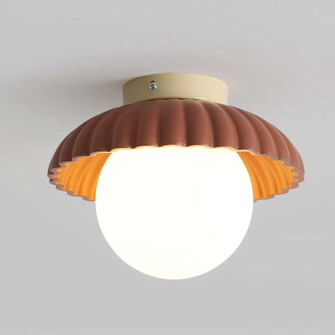 Contemporary Scandinavian Iron Flower Bud Glass Ball Shade 1-Light Semi-Flush Mount Ceiling Light For Living Room