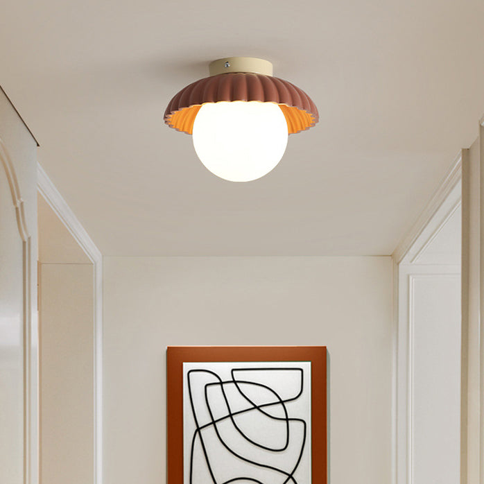 Contemporary Scandinavian Iron Flower Bud Glass Ball Shade 1-Light Semi-Flush Mount Ceiling Light For Living Room