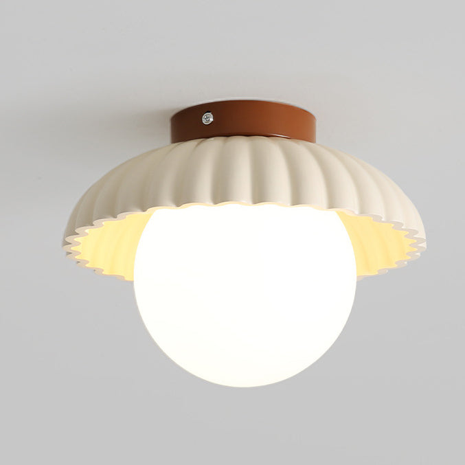 Contemporary Scandinavian Iron Flower Bud Glass Ball Shade 1-Light Semi-Flush Mount Ceiling Light For Living Room